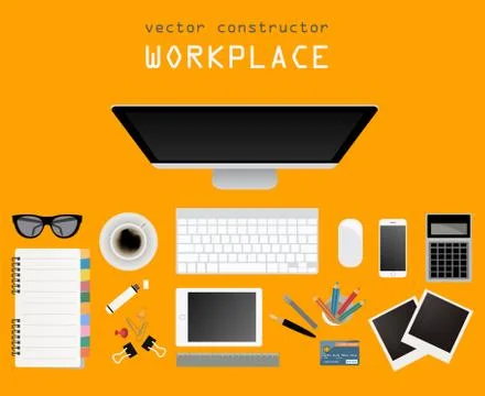 Working place in flat design. Constructor of your own work space Stock Illustration