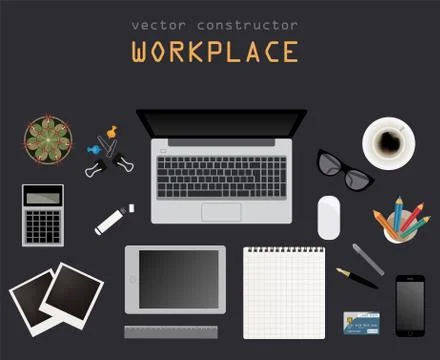 Working place in flat design. Constructor of your own work space 스톡 일러스트