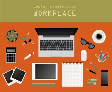 Working place in flat design. Constructor of your own work space 스톡 일러스트