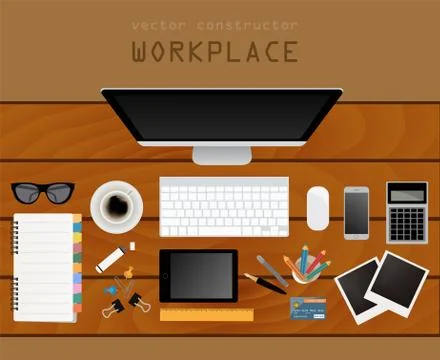 Working place in flat design. Constructor of your own work space Stock Illustration