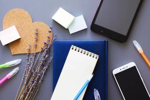 Working place flatlay Stock Photos
