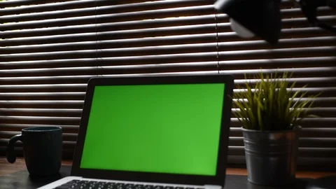 Working place laptop on the table, Home office. Stockbeeldmateriaal 98121313