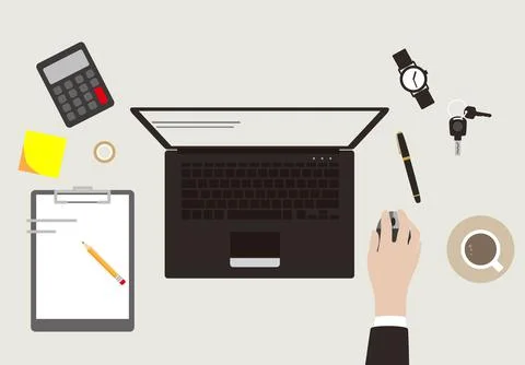 Working place, man using mouse to control the computer Stock Illustration