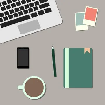 Working place in office on table. Vector illustration. Stock Illustration