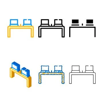 Working place table with laptop variety color icon vector Stock Illustration