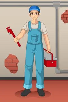 Working Plumber With His Tools Illustration Stock Illustration