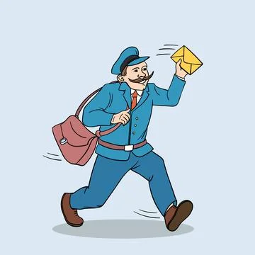 Working as postman with letters concept. Smiling man working as postman weari Stock Illustration