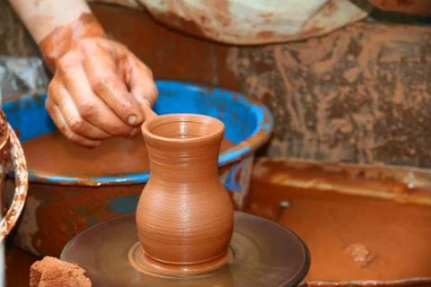 Working on Pottery wheel Stock Photos