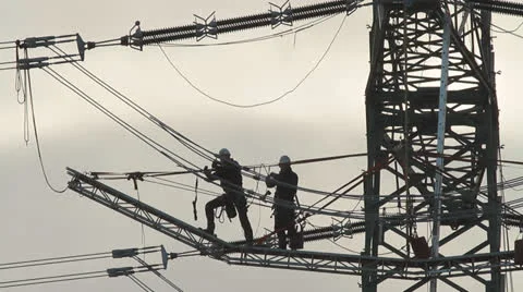 Working on a power line Stock Footage 22841717