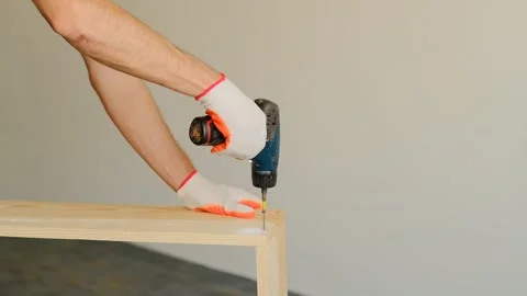 Working with power tools on wood. Screw gun Video stock 244658893