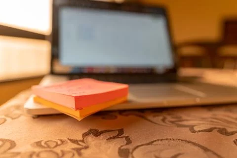 Working on a presentation | Work From Home (WFH), freelance, school home work Stock Photos