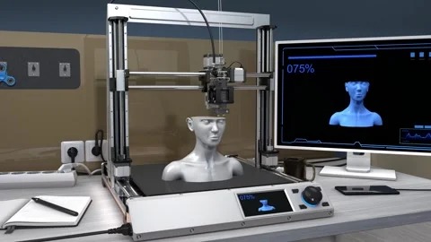 Working process of a 3D printer creating a human head.  Time lapse. 3d render Stock Footage 287481580