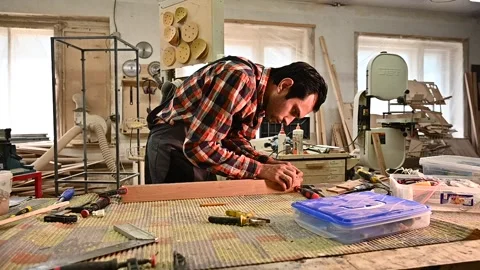 Working process in the carpentry workshop Stock Footage 132782064