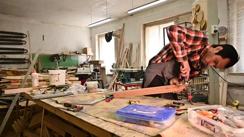 Working process in the carpentry workshop Stock Footage 132782182