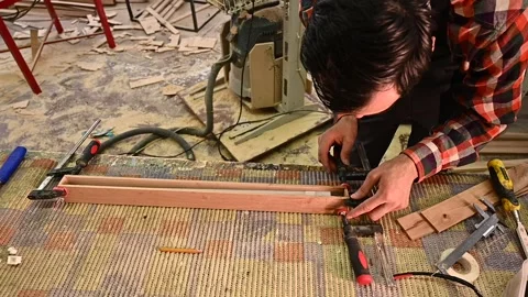 Working process in the carpentry workshop Stock Footage 132782185