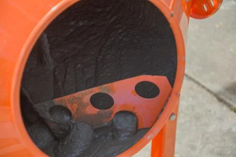 Working process on construction site. The process of preparing a solution for 스톡 사진