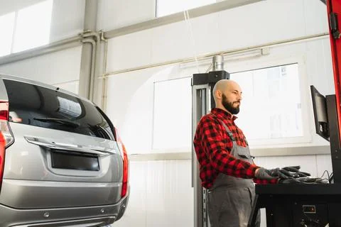 Working process of a full system diagnostic scanner that can quickly test e.. Stock Photos