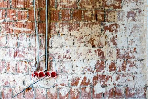 Working process to groove or wall chasing for electrical, internet cables and Stock Photos