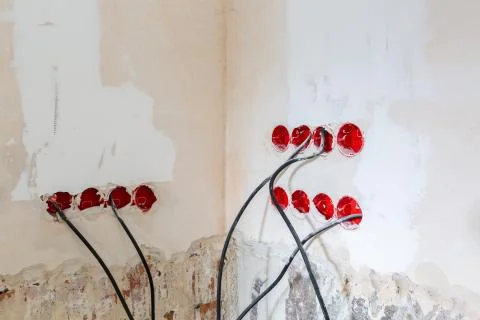 Working process to groove or wall chasing for electrical, internet cables and Stock Photos