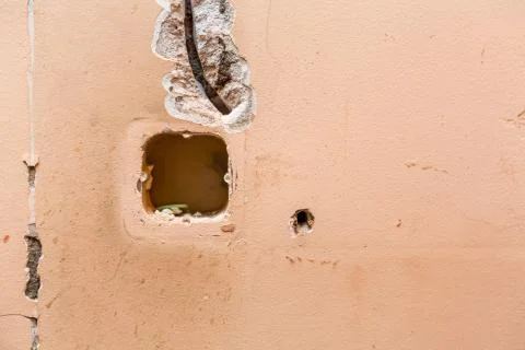 Working process to groove or wall chasing for electrical, internet cables and Stock Photos