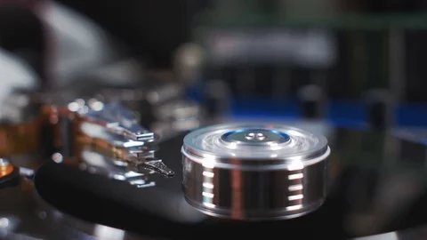 Working process of hard disc drive. HDD data storage. Stock Footage 80287350