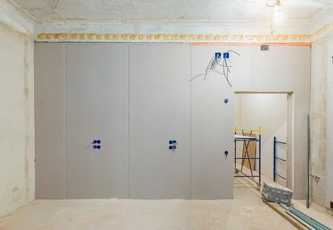 Working process of installing gypsum walls from plasterboard -drywall - in Stock Photos