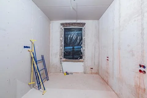 Working process of installing gypsum walls from plasterboard -drywall - in Stock Photos