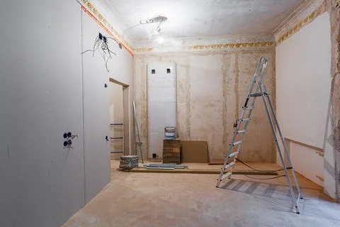Working process of installing gypsum walls from plasterboard -drywall - in Stock Photos