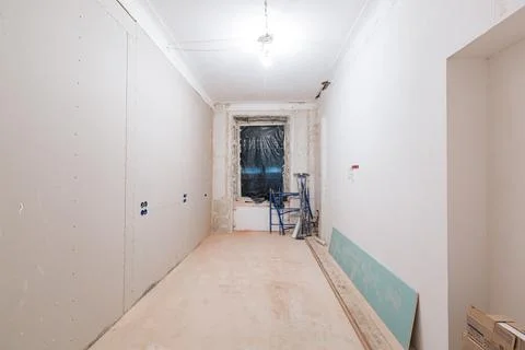 Working process of installing gypsum walls from plasterboard -drywall - in Stock Photos