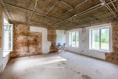Working process of installing metal frames for plasterboard -drywall - for Stock Photos