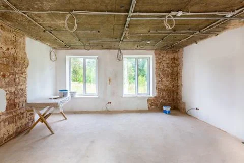 Working process of installing metal frames for plasterboard -drywall - for Stock Photos