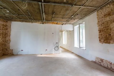 Working process of installing metal frames for plasterboard -drywall - for Stock Photos