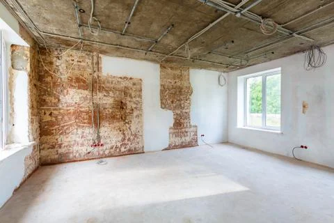 Working process of installing metal frames for plasterboard -drywall - for Stock Photos