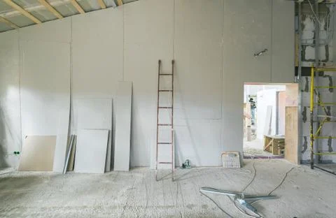 Working process of installing metal frames for plasterboard -drywall - for Stock Photos