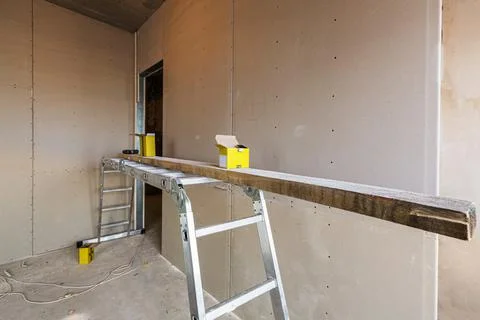 Working process of installing metal frames for plasterboard -drywall - for Stock Photos