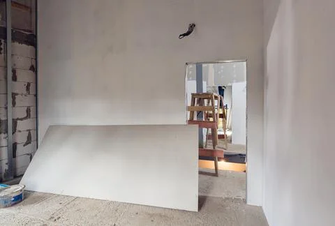 Working process of installing metal frames for plasterboard -drywall - for Stock Photos