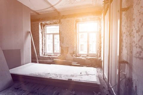 Working process of installing pvc windows and metal frames for plasterboard - Stock Photos