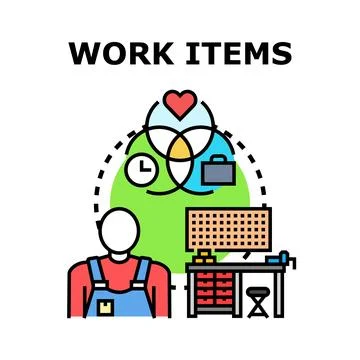 Working process with items, passion, and time management Stock Illustration