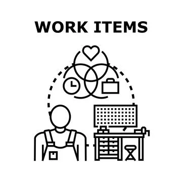 Working process with items, passion, and time management Stock Illustration