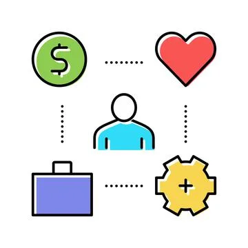Working process, love and pay for work color icon vector illustration Stock Illustration