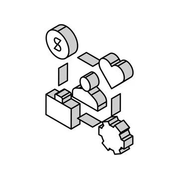 Working process, love and pay for work isometric icon vector illustration Illustrazione stock