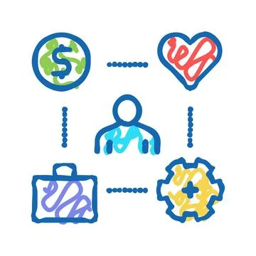 Working process, love and pay for work icon doodle illustration Stock Illustration