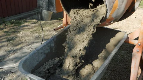 Working process of mixing concrete for the foundation of a private house, cement Stock Footage 262360653
