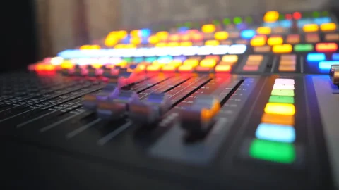 Working process on recording studio. Amplifier and balance of sound. Music Video stock 306046781