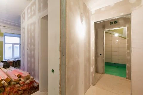 Working process of renovate room with installing drywall or gypsum plasterboard Stock Photos