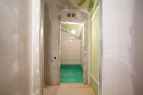 Working process of renovate room with installing drywall or gypsum plasterboard Stock Photos