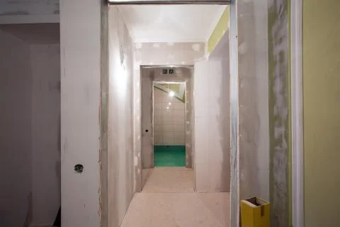 Working process of renovate room with installing drywall or gypsum plasterboard Stock Photos