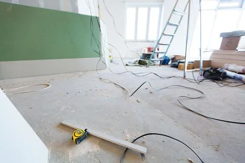 Working process of renovate room with installing drywall or gypsum plasterboard Stock Photos