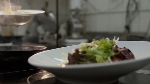 Working process in the restaurant kitchen. Cooking, frying. Stock Footage 84037153