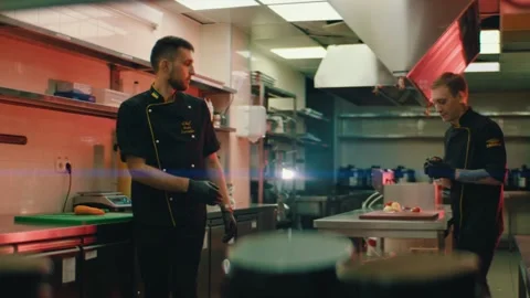 Working process in the restaurant kitchen Stock Footage 141158036